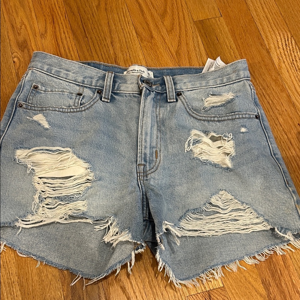 Abercrombie & Fitch Light Blue Distressed Denim Shorts